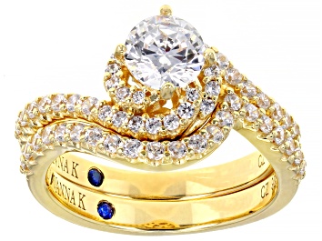Picture of White Cubic Zirconia 18k Yellow Gold Over Sterling Silver Ring With Guard 2.64ctw