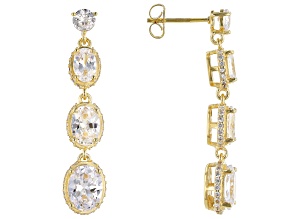 White Cubic Zirconia 18k Yellow Gold Over Sterling Silver Dangle Earrings 9.10ctw