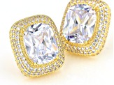 White Cubic Zirconia 18k Yellow Gold Over Sterling Silver Stud Earrings 12.11ctw