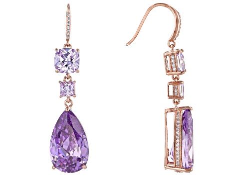 Purple And Lavender Cubic Zirconia 18k Rose Gold Over Sterling Silver Earrings 33.77ctw