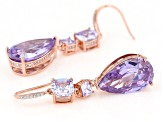 Purple And Lavender Cubic Zirconia 18k Rose Gold Over Sterling Silver Earrings 33.77ctw