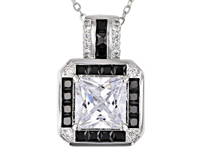 Black And White Cubic Zirconia Platineve Pendant With Chain. 5.39ctw