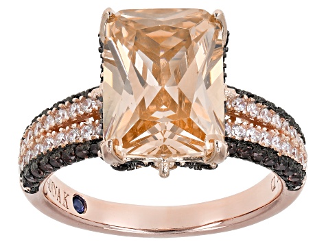 Champagne, White And Mocha Cubic Zirconia 18k Rose Gold Over Sterling Silver Ring. 12.12ctw