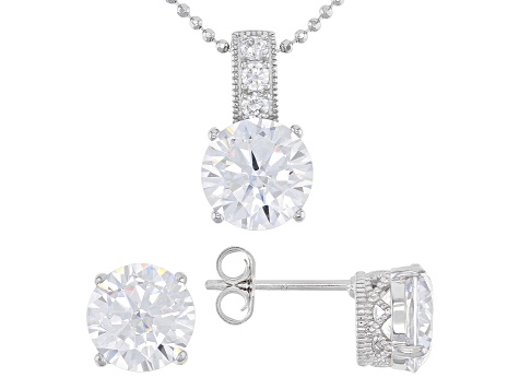 White Cubic Zirconia Platineve Pendant With Chain And Earrings Set