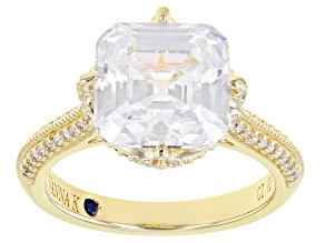 White Cubic Zirconia 18k Yellow Gold Over Sterling Silver Ring 9.07ctw