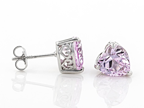 Pink Lab Created Sapphire Platineve Heart Shape Earrings 3.75ctw