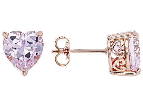 Pink Lab Created Sapphire 18k Rose Gold Over Sterling Silver Heart Shape Earrings 3.76ctw