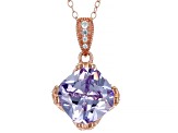 Purple & White Cubic Zirconia 18k Rose Gold Over Sterling Silver Pendant With Chain 7.60ctw
