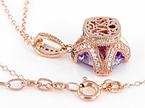 Purple u0026 White Cubic Zirconia 18k Rose Gold Over Sterling Silver Pendant  With Chain 7.60ctw