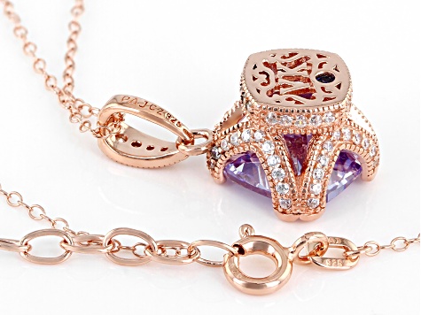 Purple & White Cubic Zirconia 18k Rose Gold Over Sterling Silver Pendant With Chain 7.60ctw