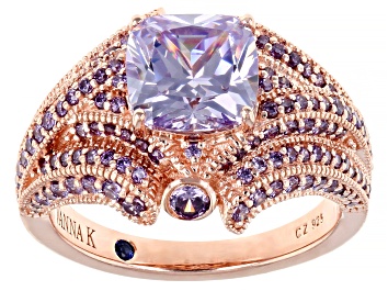 Picture of Purple Cubic Zirconia 18k Rose Gold Over Sterling Silver Ring. 5.40ctw