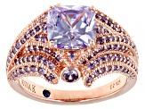 Purple Cubic Zirconia 18k Rose Gold Over Sterling Silver Ring. 5.40ctw