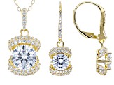 Cubic Zirconia 18k Yellow Gold Over Silver Pendant With Chain and Earrings Set.