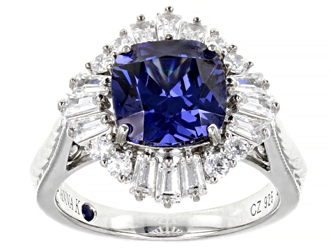 Blue and White Cubic Zirconia Platineve Ring