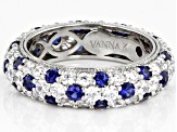 Lab Created Blue Sapphire and White cubic Zirconia Platinum Over Silver Ring 5.18ctw