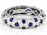 Lab Created Blue Sapphire and White cubic Zirconia Platinum Over Silver Ring 5.18ctw