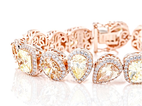 Champagne, Yellow, & White Cubic Zirconia 18k Rose Gold Over Sterling Silver Bracelet 47.76ctw
