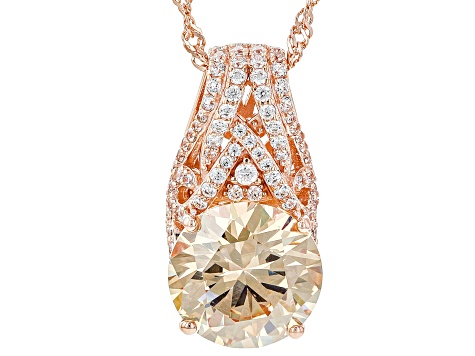 Champagne And White Cubic Zirconia 18k Rose Gold Over Sterling Silver Pendant With Chain 11.53ctw