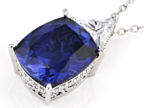 Blue Lab Created Sapphire and Cubic Zirconia Platineve™ Pendant With Chain 7.06ctw