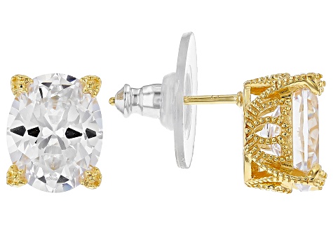 White Cubic Zirconia 18K Yellow Gold Over Silver Earrings 7.60ctw