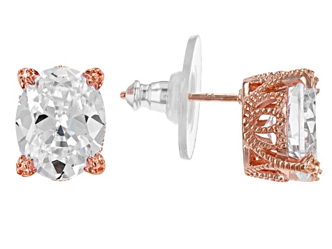 White Cubic Zirconia 18K Rose Gold Over Silver Earrings 7.60