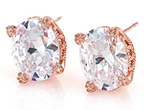White Cubic Zirconia 18K Rose Gold Over Silver Earrings 7.60