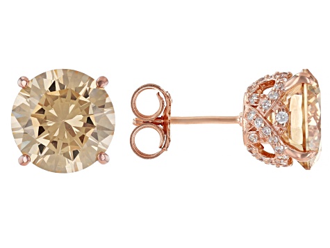 Champagne And White Cubic Zirconia 18k Rose Gold Over Sterling Silver Earrings 12.16ctw