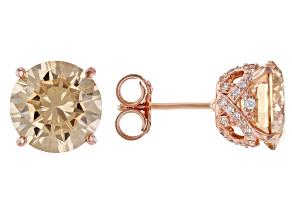 Champagne And White Cubic Zirconia 18k Rose Gold Over Sterling Silver Earrings 12.16ctw