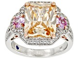 Champagne and White Cubic Zirconia with Pink Lab Created Sapphire Platineve(R) Ring 9.82ctw