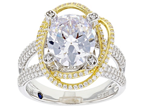White Cubic Zirconia Platineve(R) And 18k Yellow Gold Over Sterling Silver Holiday Ring 9.31ctw