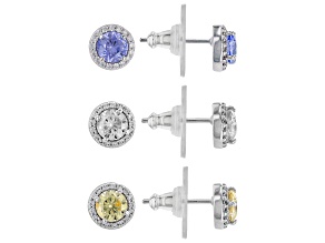 Yellow, Blue, And White Cubic Zirconia Platineve™ Earrings Set of 3 5.49ctw