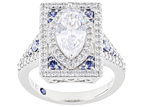 Blue And White Cubic Zirconia Platineve Ring 4.52ctw