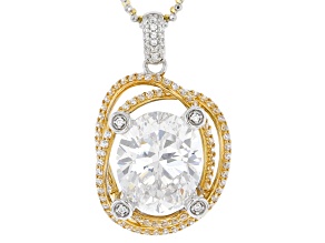 White Cubic Zirconia Platineve And 18k Yellow Gold Over Sterling Silver Pendant With Chain