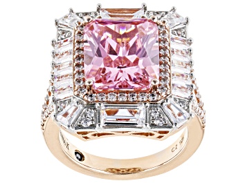 Picture of Pink And White Cubic Zirconia 18k Rose Gold Over Sterling Silver & Platineve Ring 13.47ctw