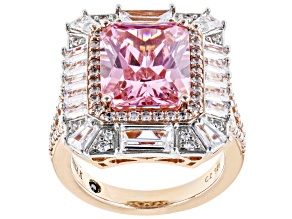 Pink And White Cubic Zirconia 18k Rose Gold Over Sterling Silver & Platineve Ring 13.47ctw