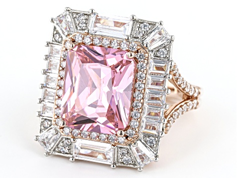 Pink And White Cubic Zirconia 18k Rose Gold Over Sterling Silver & Platineve Ring 13.47ctw