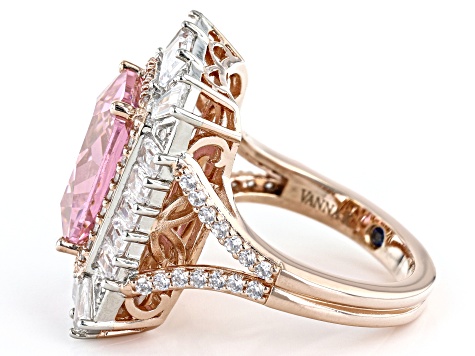 Pink and White Cubic Zirconia 18K Rose Gold Over Silver Heart Ring 3.59ctw