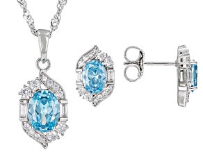 Blue And White Cubic Zirconia Platineve Earrings And Pendant With Chain Set 4.96ctw
