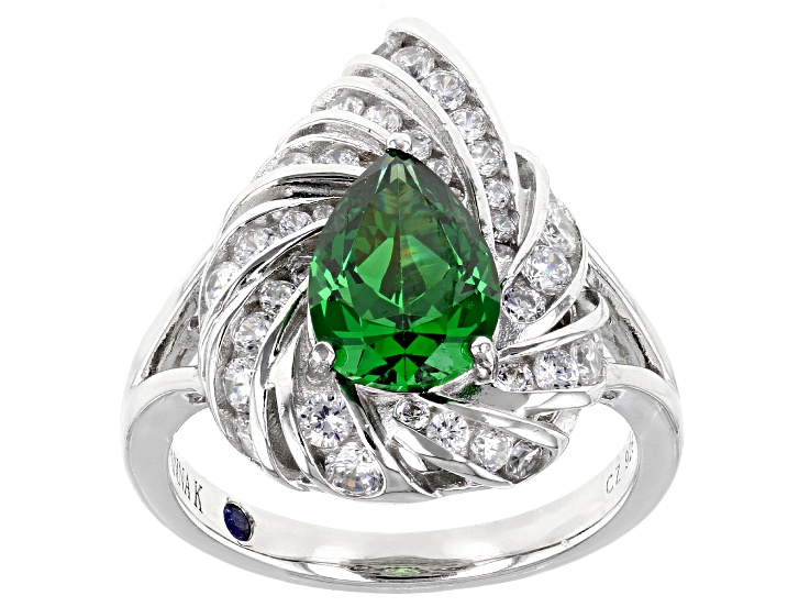 Green and White Cubic Zirconia Platineve Ring Hawaii Collection 4.39ctw