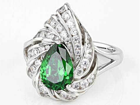 Green And White Cubic Zirconia Platineve Ring Hawaii Collection 4.39ctw