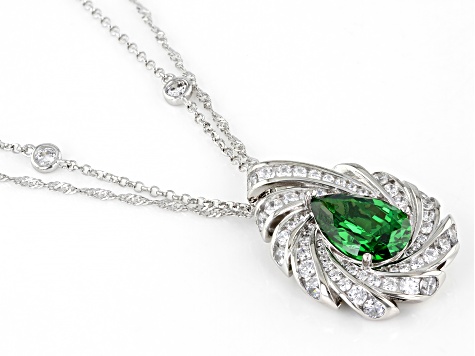 Green And White Cubic Zirconia Platineve Pendant With Chain Hawaii Collection 11.55ctw