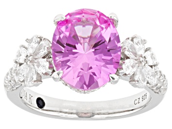 Picture of Pink Lab Created Sapphire and White Cubic Zirconia Platineve Ring 5.20ctw