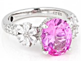 Pink Lab Created Sapphire and White Cubic Zirconia Platineve Ring 5.20ctw