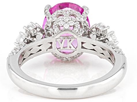 Pink Lab Created Sapphire and White Cubic Zirconia Platineve Ring 5.20ctw