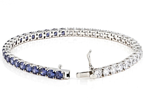 Blue And White Cubic Zirconia Platineve Tennis Bracelet 17.42ctw