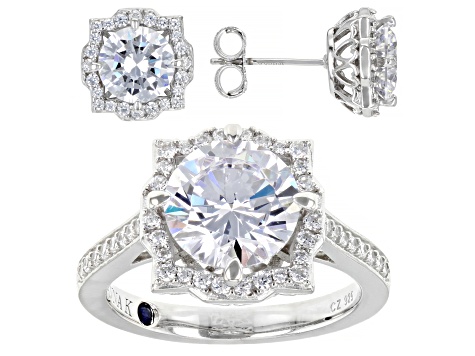White Cubic Zirconia Platineve Ring and Earring Set 9.68ctw