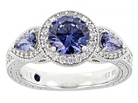 Blue And White Cubic Zirconia Platineve Ring 3.44ctw