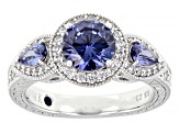 Blue And White Cubic Zirconia Platineve Ring 3.44ctw