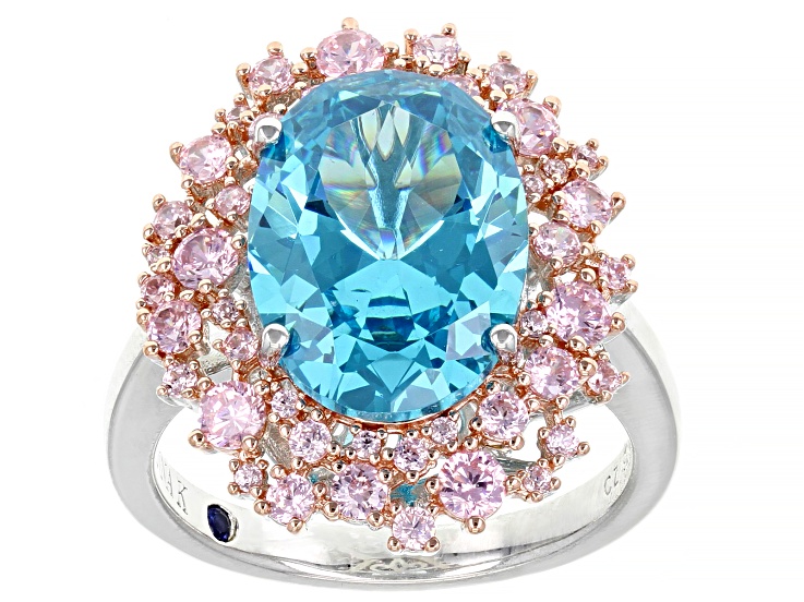 Blue And Pink Cubic Zirconia Platineve Ring 9.82ctw - VKJ022