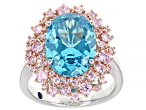 Blue And Pink Cubic Zirconia Platineve Ring 9.82ctw